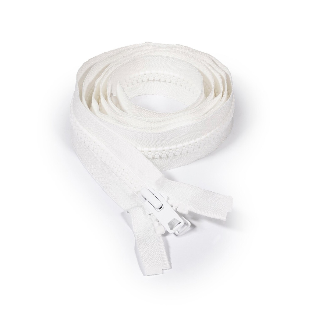 YKK® VISLON® #10 Blanco Separable Autobloqueante Lengüeta Doble Metal de 1.22 mts de largo