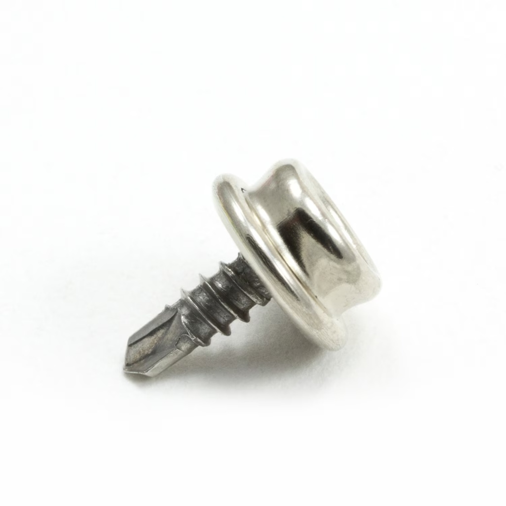 DOT® Durable™ Screw Stud 7/16" Nickel-Plated Brass Stud / Stainless-Steel Teks® Screw 93-X8-103015-1A (100 pack)
